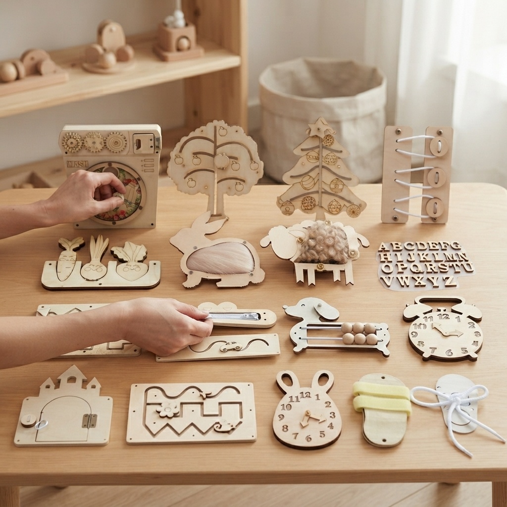 Montessori Wooden Busy Board Toddler - Sıcak Satışta Montessori Ahşap Bulmaca DIY