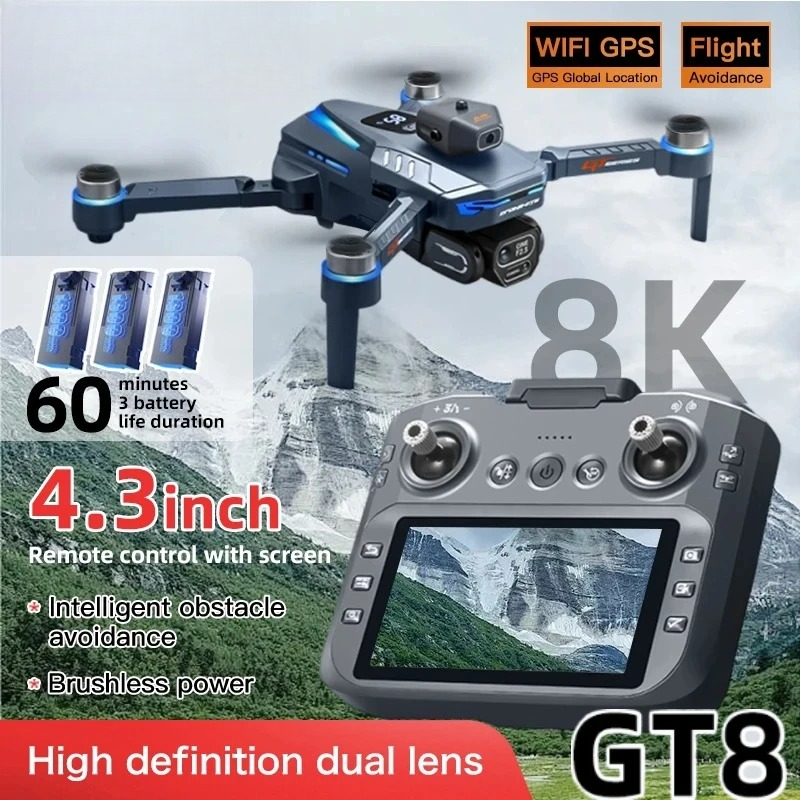 Fpv Brushless Rc Drone 4K - Orijinal GT8 Drone 8K Profesyonel Çift