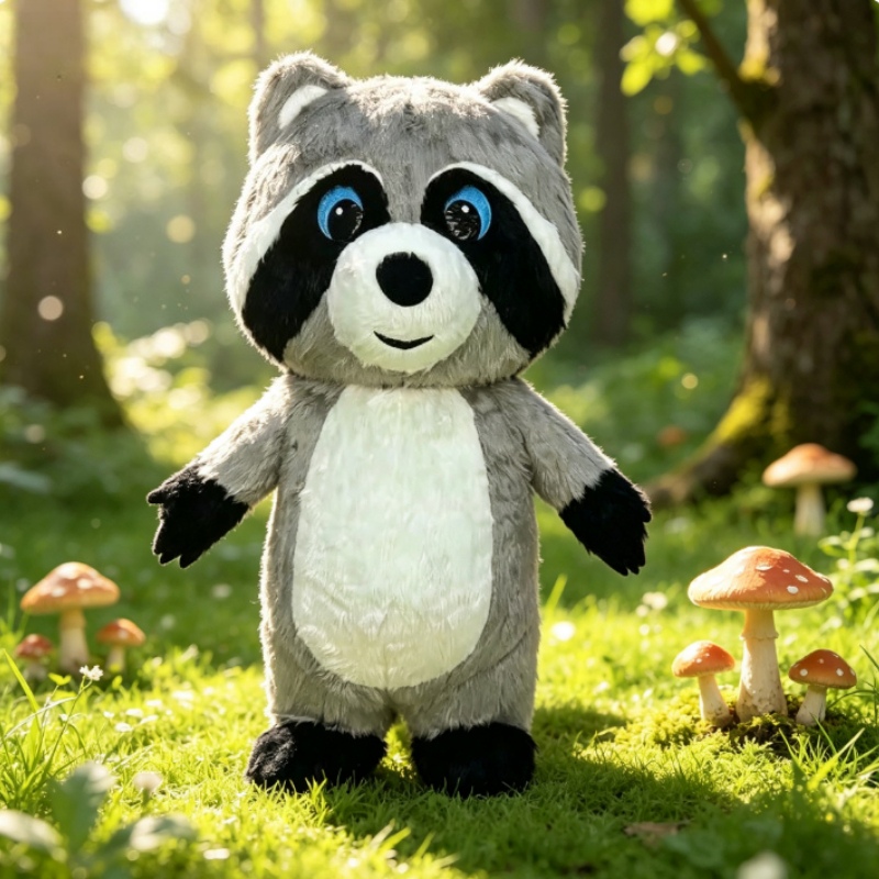 Dolls - Gri Peluş Şişme Rakun Maskot Kostümü