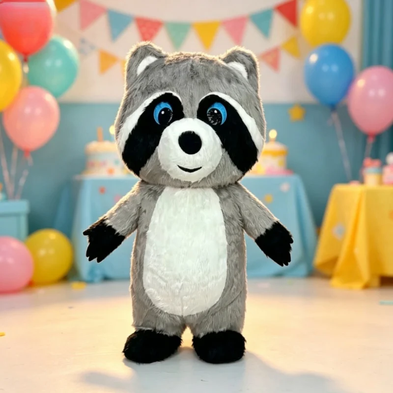 Dolls - Gri Peluş Şişme Rakun Maskot Kostümü